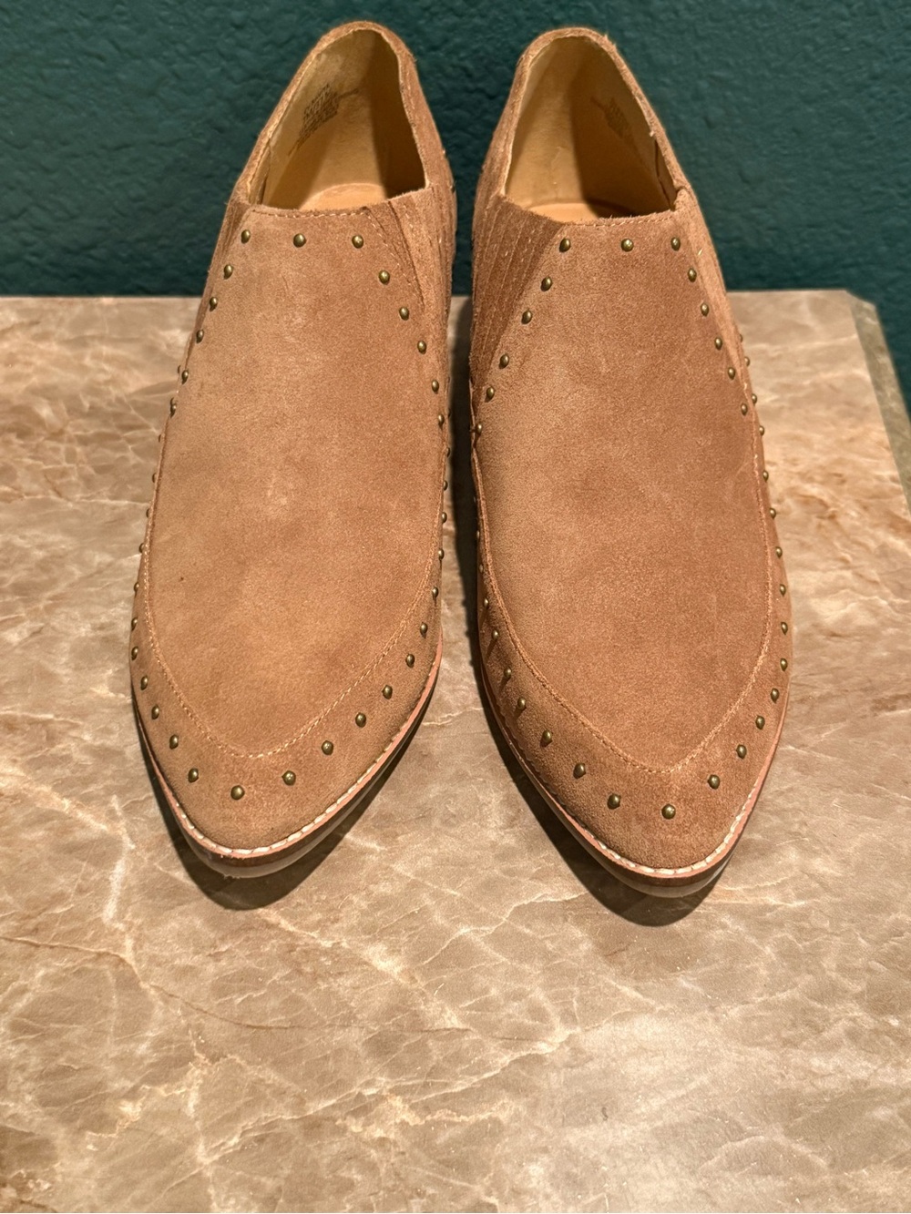 Crown Vintage Women’s Ankle Booties in Tan Suede with Studs